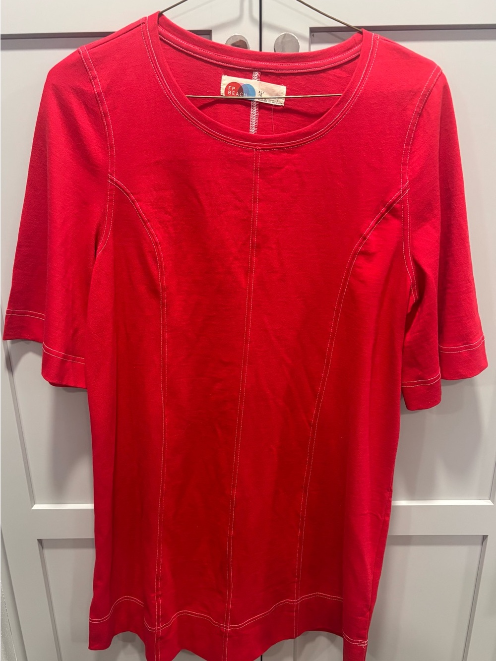 Free People Beach Contrast Stitch Short Sleeve Mini Dress NWT Size XL Retail $68 - Picture 3 of 7